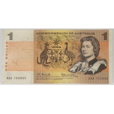 AUSTRALIA 1966 . ONE 1 DOLLAR BANKNOTE . COOMBS/WILSON . FIRST PREFIX AAA